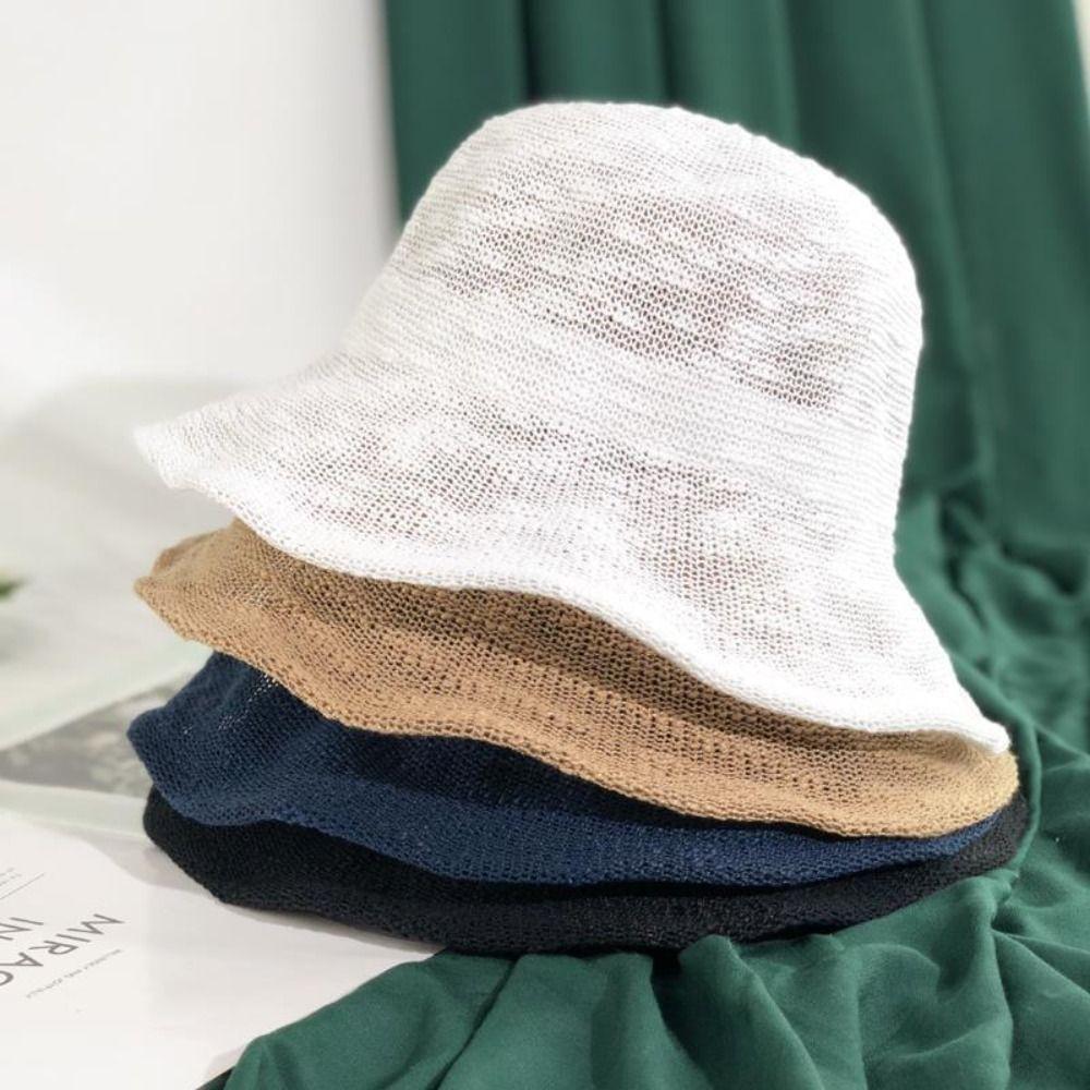 Korean Fisherman Hat Cotton Yarn Basin Cap Foldable Knitted Bucket Hat  Beach