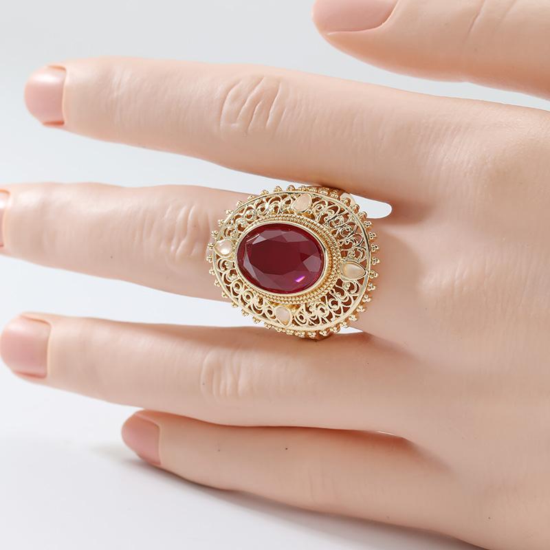 Dazzling Inlaid White Red CZ Women's Ring Gorgeous Gold Color Geometry Daily Wear Party Jewelry Anniversary Gift