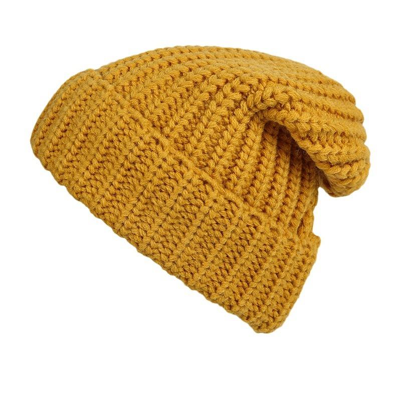Big Head Siding Wool Hat Women Loose Warm Pile Knitted Hat Cold Hat Big Face Showing Small Knitted Ear Protection Hat