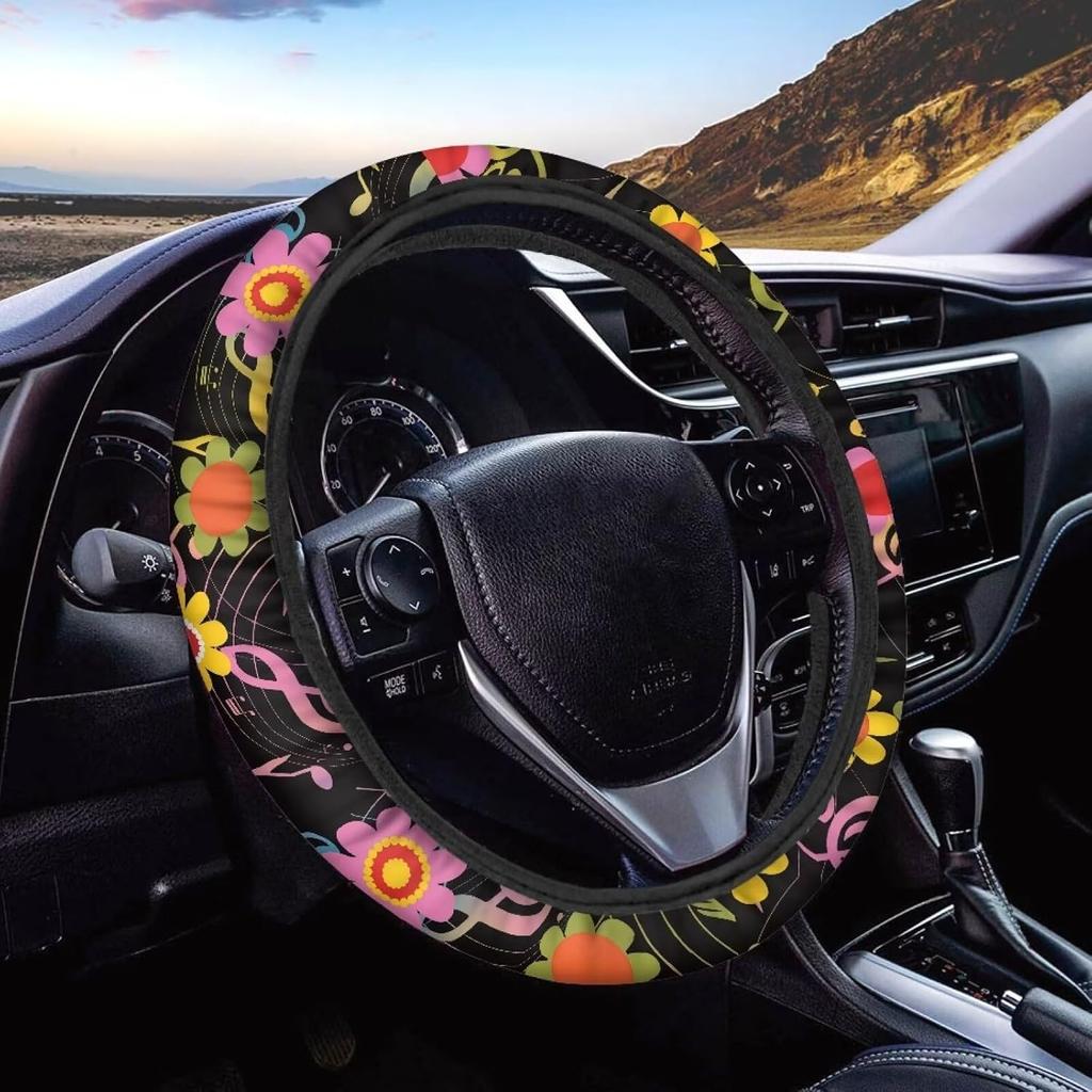 15inch Cow Sunflower Auto Steering Wheel Cover for Women Men Sunflower Lover,Brown Cowhide Steering Wheel Cover Protector Accessory Elastic and Anti