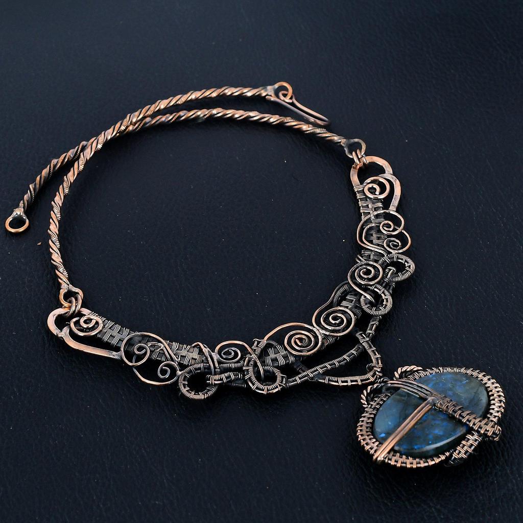 Labradorite Necklace Gemstone Jewelry, 999 Copper Wire Wrapped Necklace, Adjustable Handmade Chain Necklace Gift For Wife Jewelry