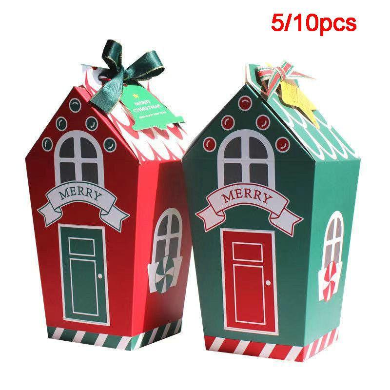 Delightful Christmas Party Gift Paper Boxes In 5/10pcs Perfect For Sweet Treats