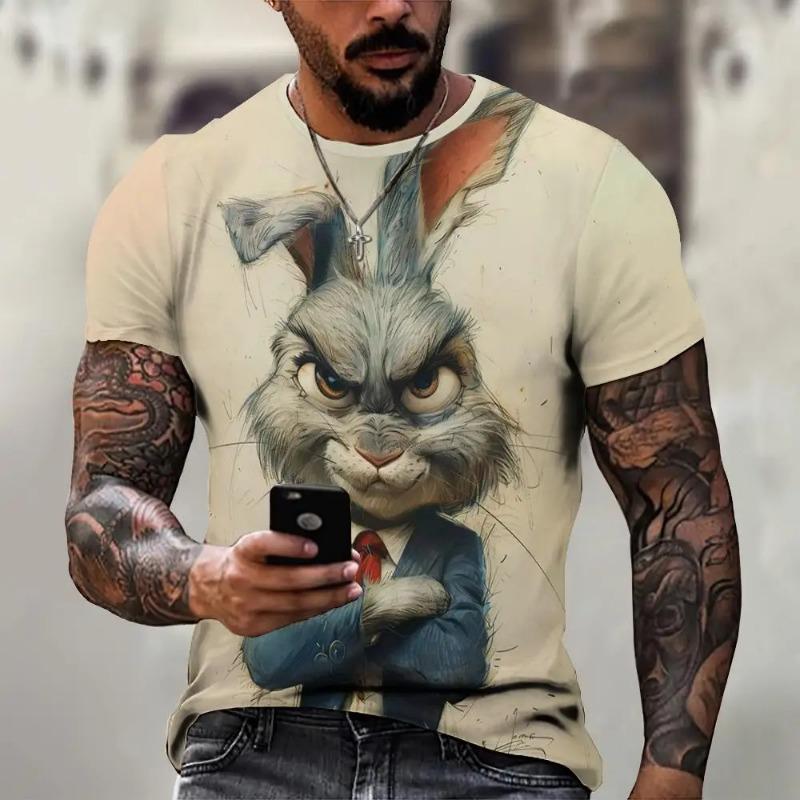 Men's 3D Printed Cat And Dog Play Pattern T-shirt Breathable Round Neck Short-sleeved Summer Casual Top Outdoor Casual wear