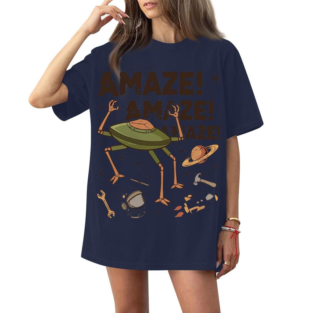 Women's round-neck casual printed short-sleeved T-shirt top
