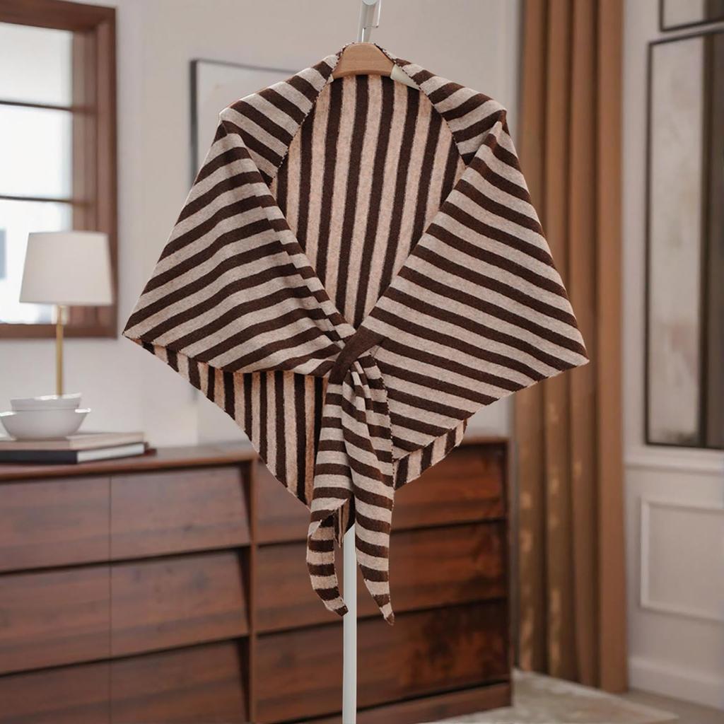 Women's Fashionable Striped Print Knitted Shawl Wool Open Collar Shoulder Top Shawl Scarf