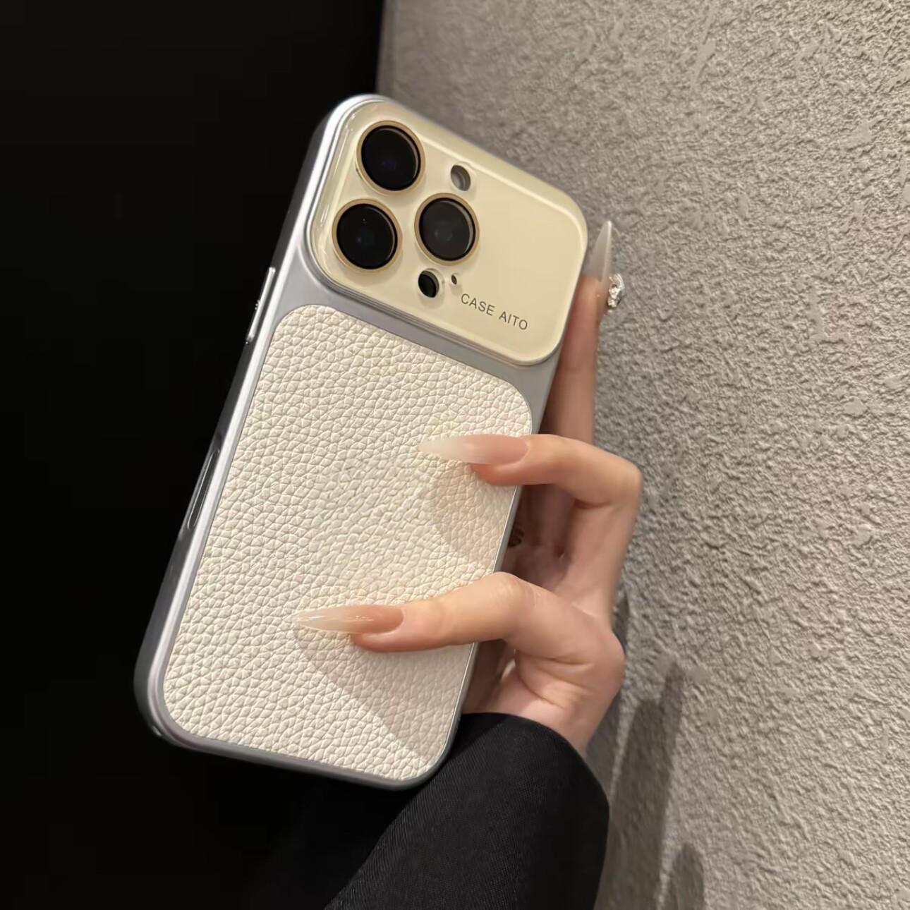 iPhone 17 Pro Max lychee pattern case, full lens coverage, drop-proof film protection. iPhone 16