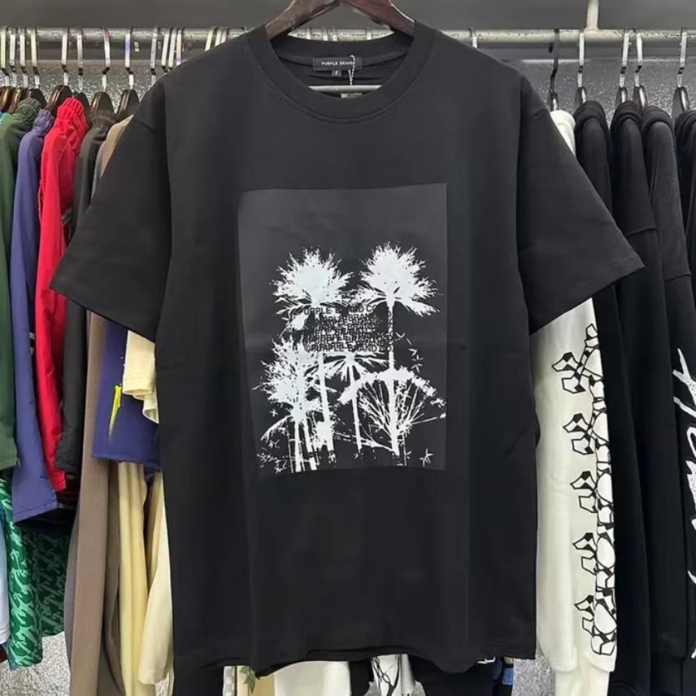 Purple Brand T Shirt Men Women Inset Crewneck Collar Regular Fit Cotton Print Tops US S-XL More Color