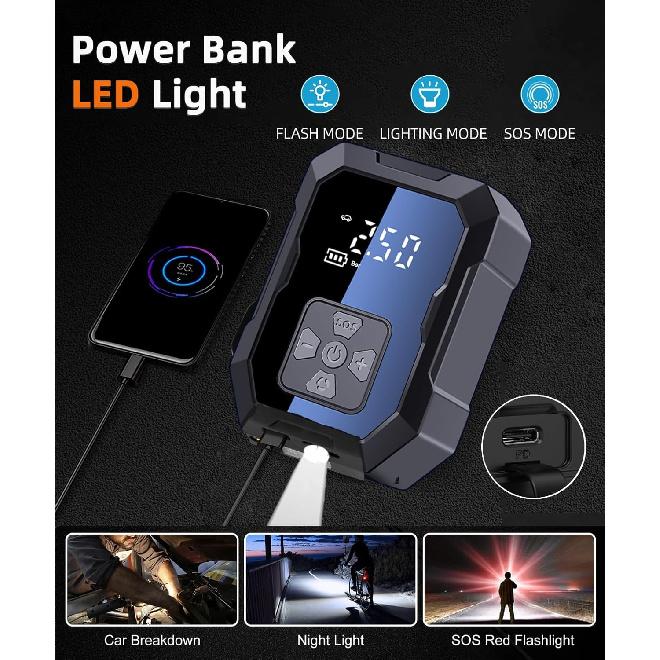 Tire Inflator Portable Air Compressor For Car, Ball Basketball Pump For Sports Balls Auto For Car Tires Bicycle W Gauge Values Display, 150PSI Power