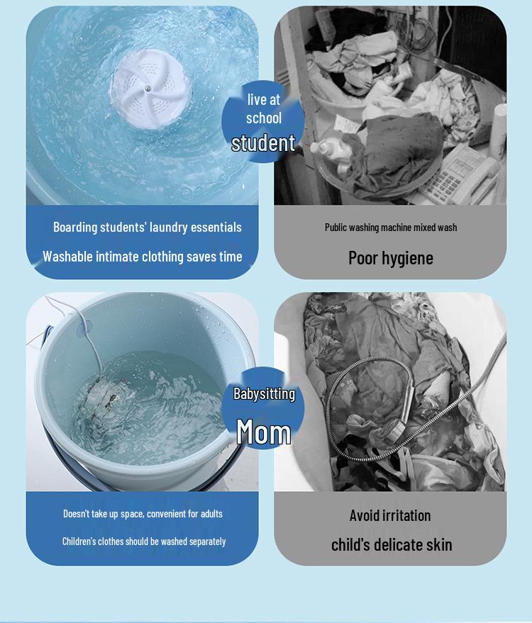 Portable Mini Spiral Turbine Washing Machine for Dorms - Fully Automatic for Small Loads & Underwear