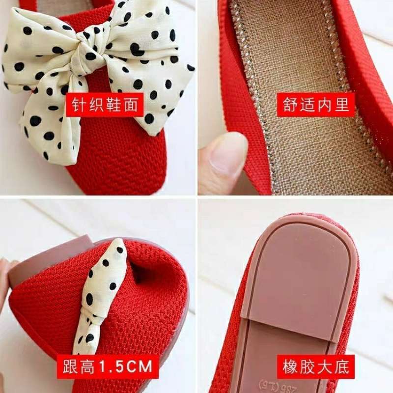 Single shoes female bow fairy wind one pedal flying woven beanie shoes soft sole breathable knitted shoes female summer