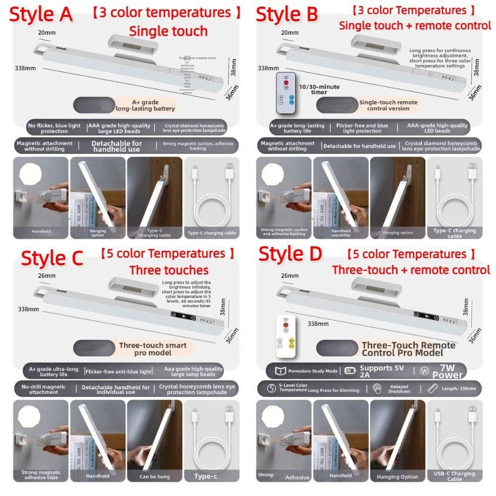 Eye Protection LED Touch Table Lamp 3/5 Color with Remote Control Dimmable Night Light Energy Saving Punch Free