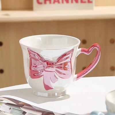 Electroplated Bow Cute Mug High Value Household Niche High-End Water Cup Large-Capacity Ceramic Cup