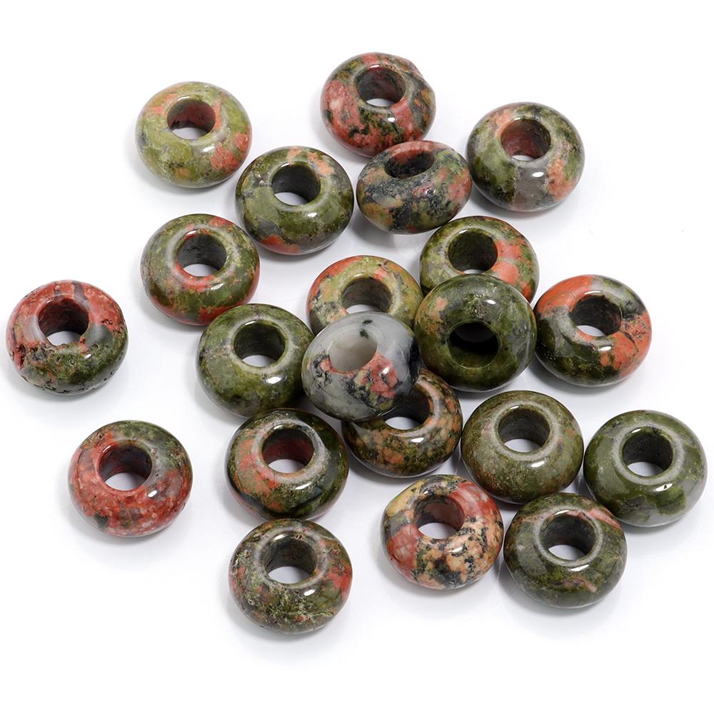 6pcs 14x8mm Natural Stone Beads Amethyst Tiger Eye Agate Jade Abacus Shape Big Hole Loose Beads for Jewelry Making DIY Bracelets
