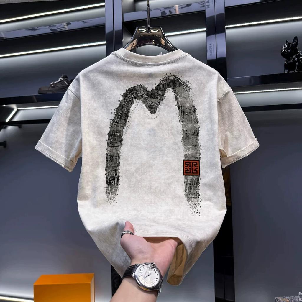 Round Neck Trendy Tops, Fashionable and Versatile Men's T-shirts, Loose Printed Short Sleeves for Couples Cotton