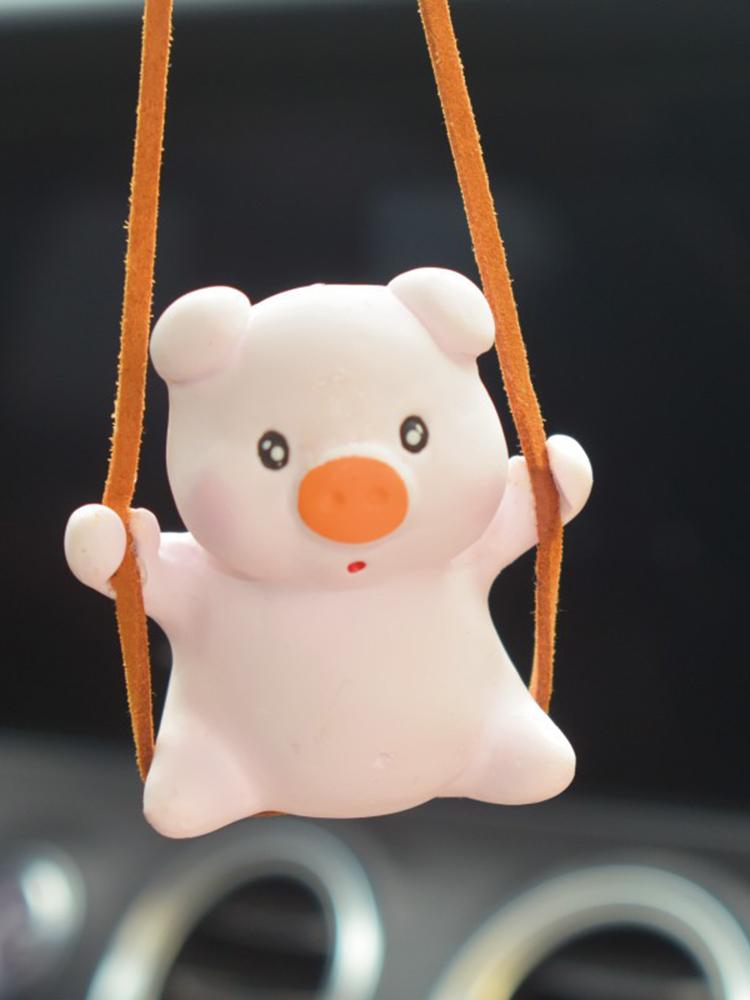 1 PC Cute Pink Swing Pig Car Accessories Auto Rearview Mirror Pendants Anime Car Interior Decoration Birthday Gift for Friends