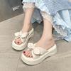 New Versatile Platform Slippers Women's Summer Wear Bow One-word Drag Height Increase Fashion Sweet Fairy Style Slippers