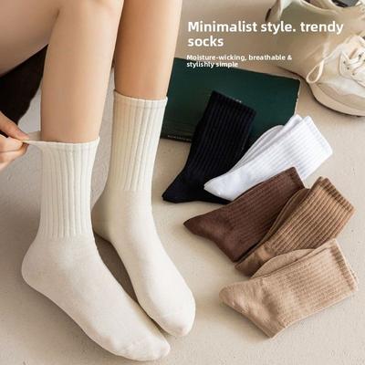 Calzini a costine da donna per autunno e inverno, tinta unita e a righe, da infilare