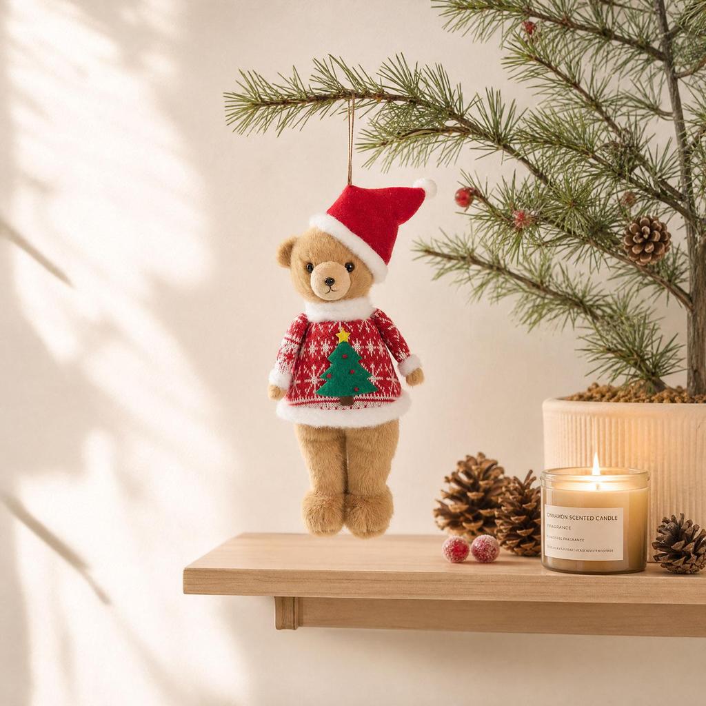 Cross-Border Christmas Decoration: Plush Teddy Bear Figurine Pendants and Ornaments