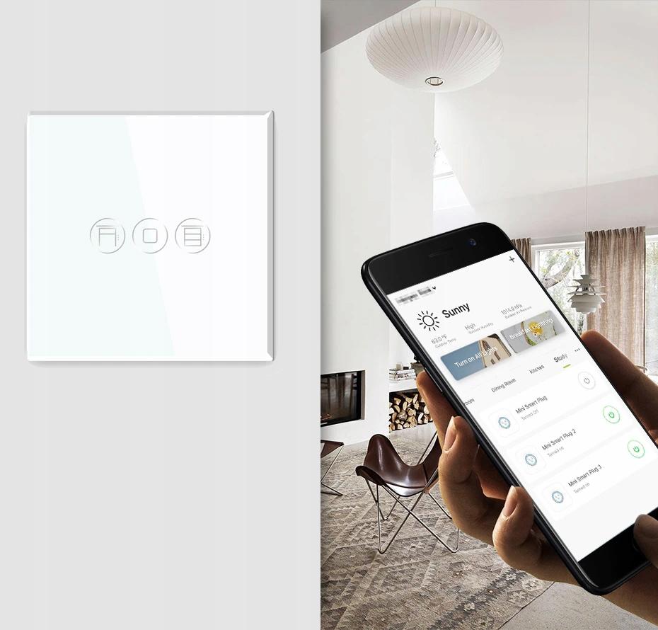Tuya Zigbee Black Glass Touch Roller Blind Switch