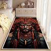 Area Rug, Aztec Mayan Warrior Face Tribal Tattoo Red Headdress Print, Living Room Decor, Non-Slip Mat