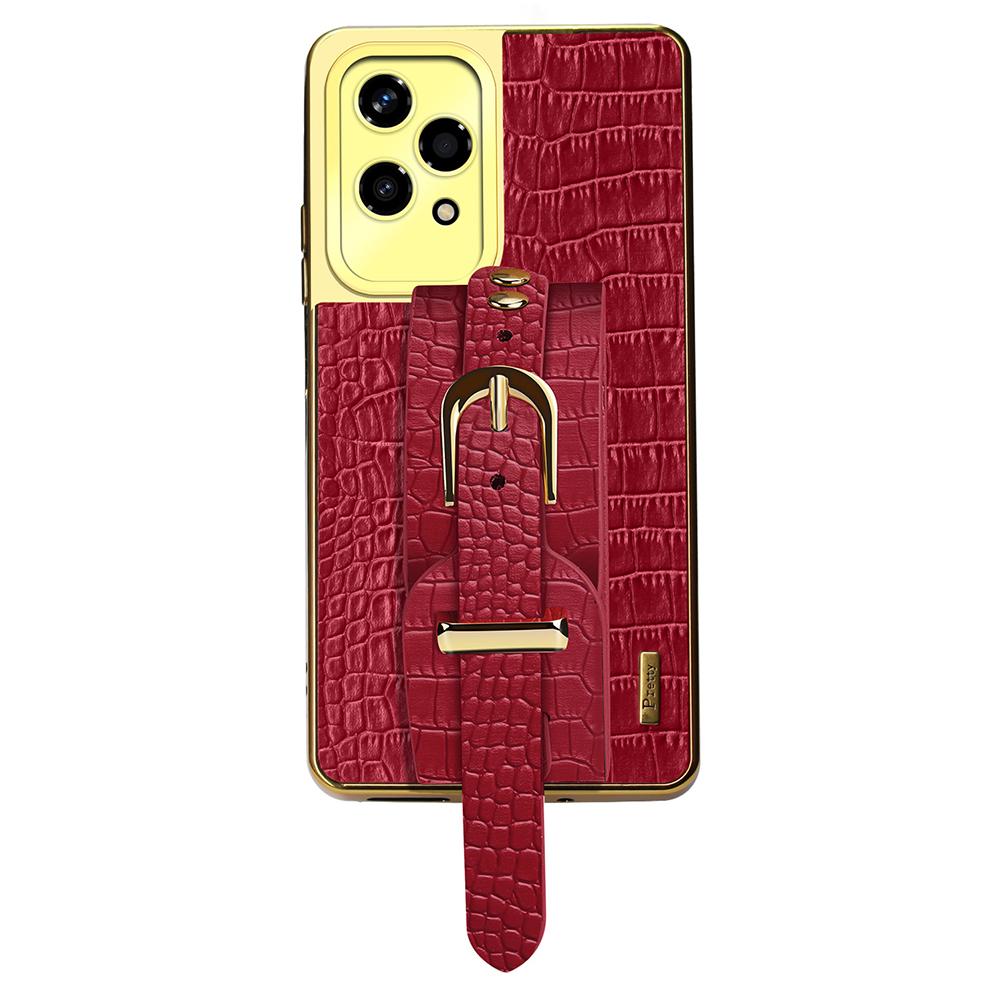 

Чехол для Honor 200 Lite Ремешок Подставка Кожа с текстурой крокодила+ТПУ Гальваническое покрытие Чехол для телефона Red