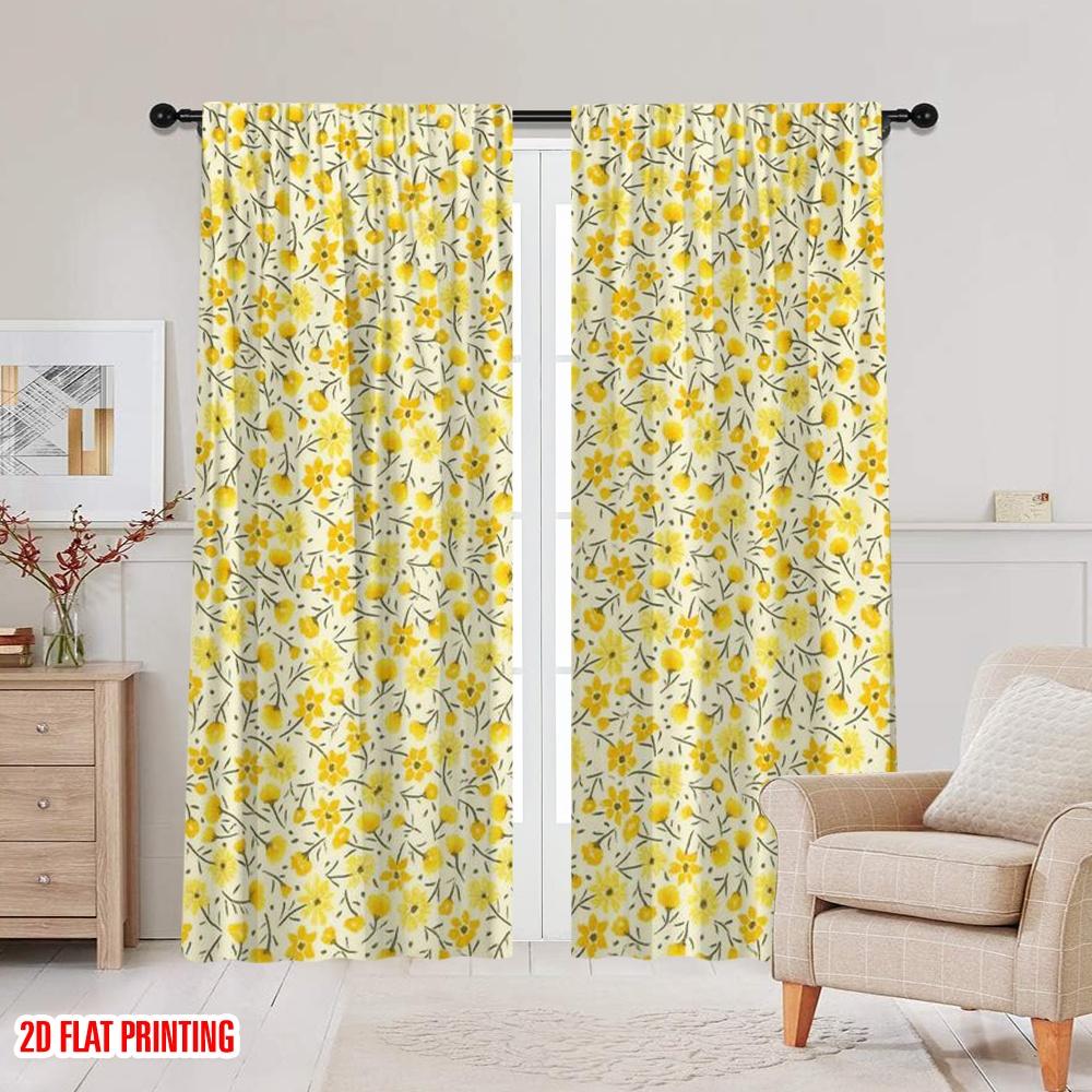 2 szt., druk płaski 2D Zasłona okienna Kwiatowa Amanda Arkusz Trwała Tkanina 100% Poliester (bez pręta) Wszechstronny Wszystko do Sypialni