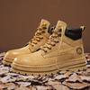 Putian Men's Genuine Leather Warm Fleece-Lined Martin Boots, Yellow British-Style Ankle Workwear Boots