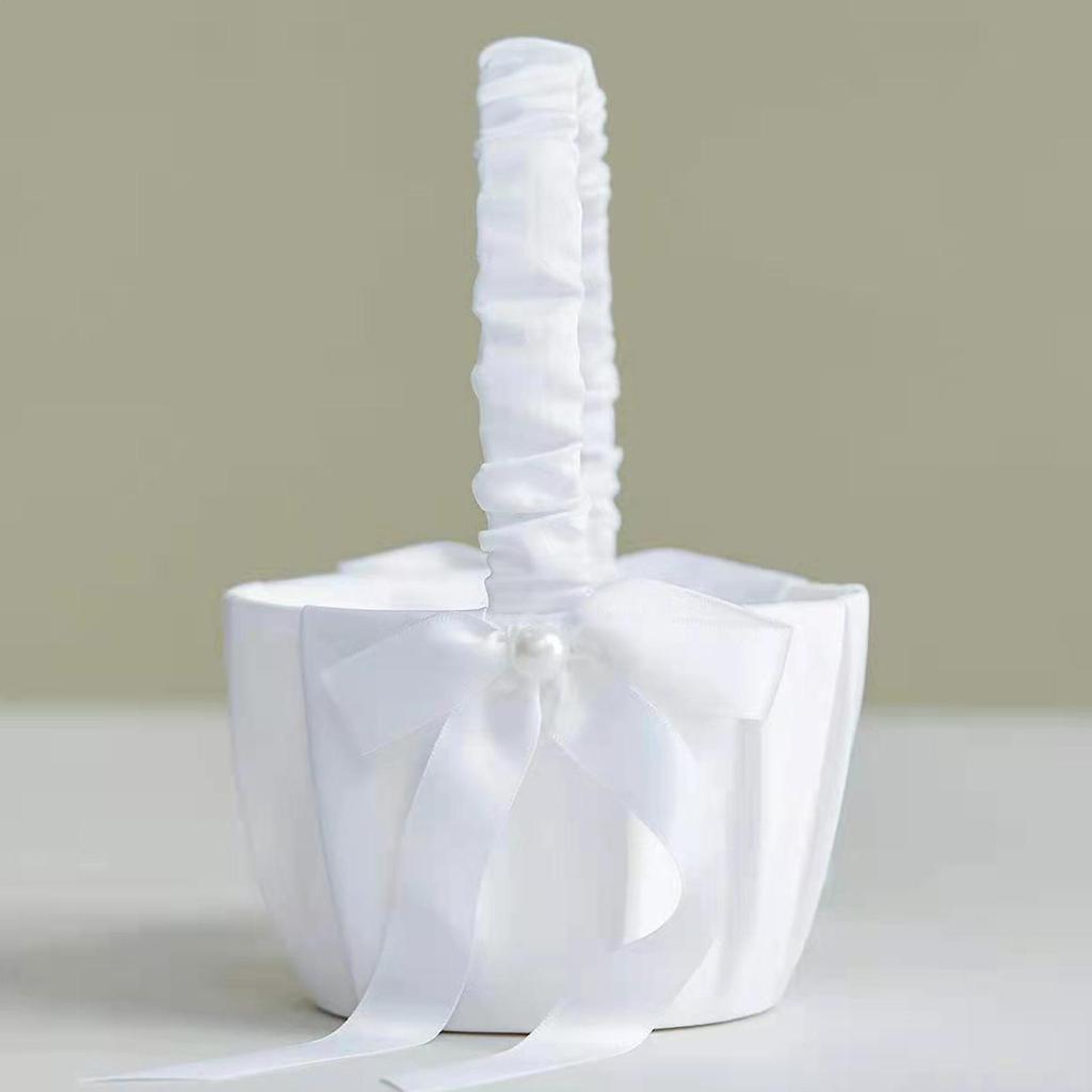 Romantický svatební košík na květiny Dekorace na svatební sprchu Svatební košík pro družičku s mašlí Romantický svatební košík na květiny