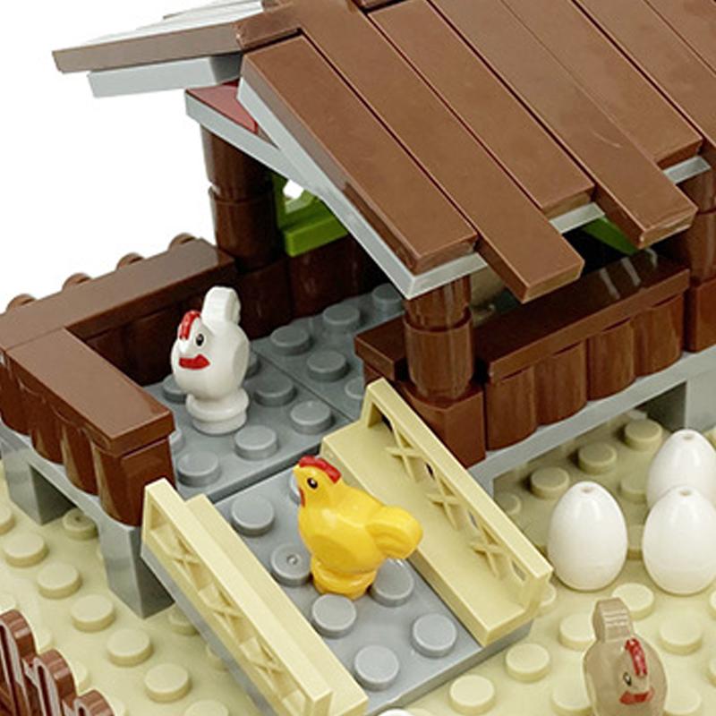 Ovly Farm Chicken Coop MOC Parts Set with Chick House Animals Dog House Nest DIY Building Block Kit Kids Gift with Manual