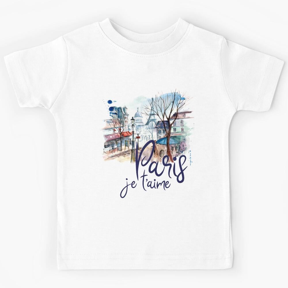 Paris Je t aime Watercolor Calligraphy Art - France Souvenir Gifts Kids T-Shirt 130