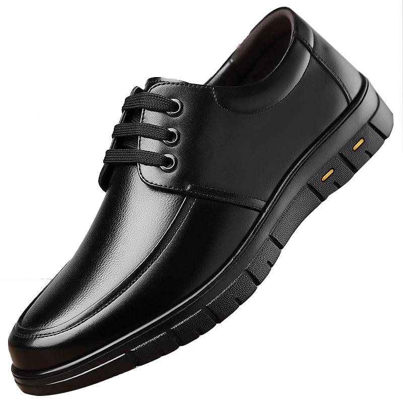 Spring new leather shoes men's business casual flat bottom lace-up black shoes soft sole soft surface