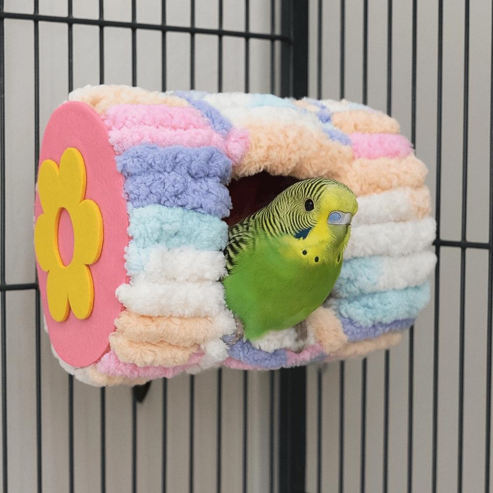Winter Thickened Warm Parrot Nest Flannel Cylinder Design Winter Bird Bed with Pads Colorful Bird Hideaway Bird Cage