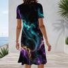 Women Plus Size Round Neck Short Sleeve Rainbow Printed A Line Dress