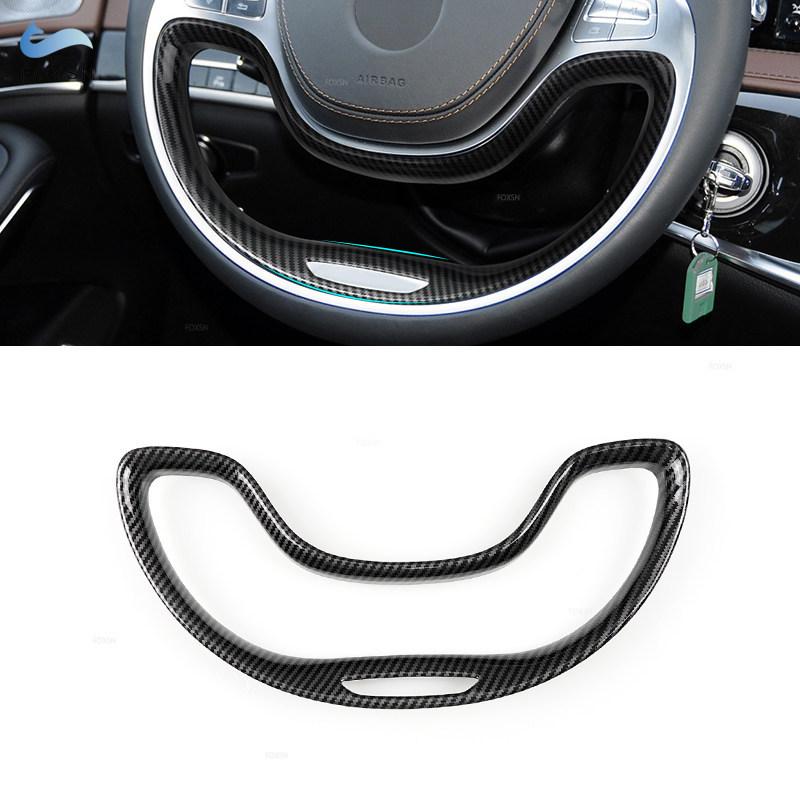 For Mercedes Benz S Class S400 S320 350 2014 2015 2016 2017 ABS Carbon Texture Car Interior Steering Wheel Cover Protective Trim