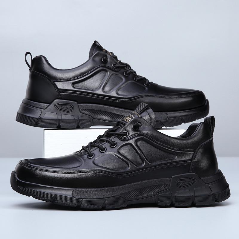 New Fashion Men Genuine Leather Casual Shoes Black Flat Leisure Sport Shoes Outdoor Cool Slip-on Sneaker