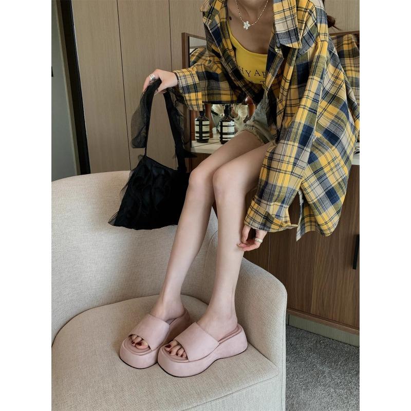 

Premium sense thick bottom one-word drag women s summer outer wear design sense niche muffin open toe cool slippers 40 розовый