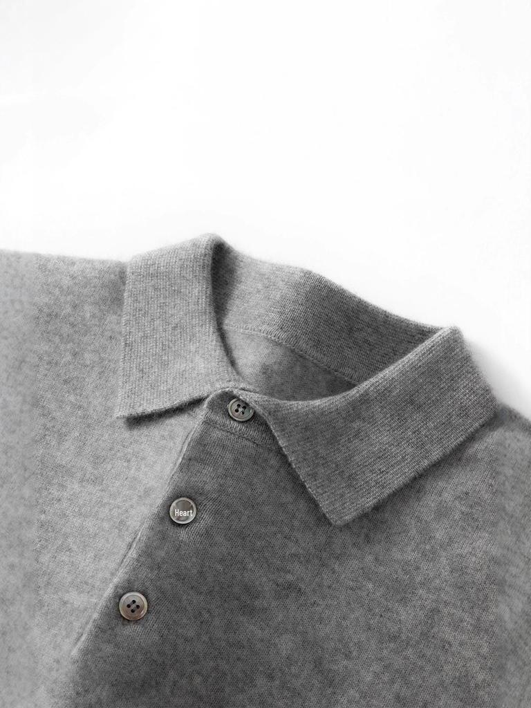 Men's Cashmere Polo Collar Sweater, Solid Color Knitwear, Long Sleeve Button-Up Pullover for Autumn/Winter