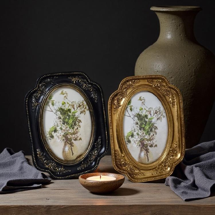 Retro Picture Frame,Decorative Photo Frame Antique Ornate Oval Photo Frame for Tabletop and Wall Display Home Decors