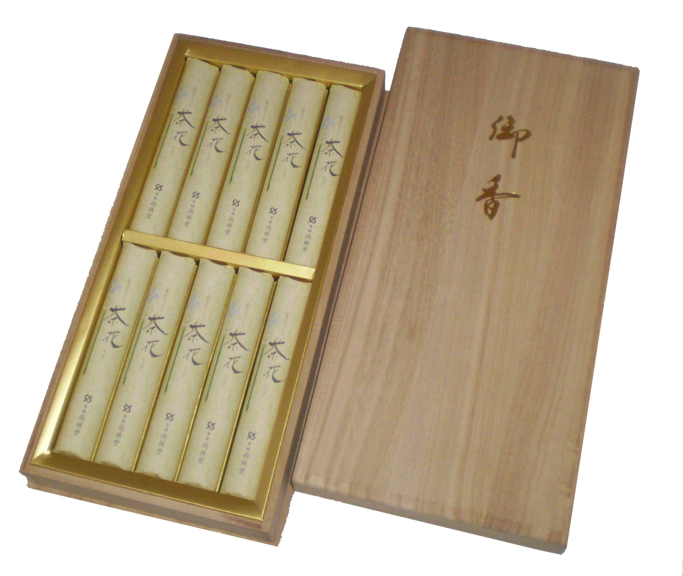 

Shorindo Incense Sticks, 10 Tea Flowers, Paulownia Wood Box