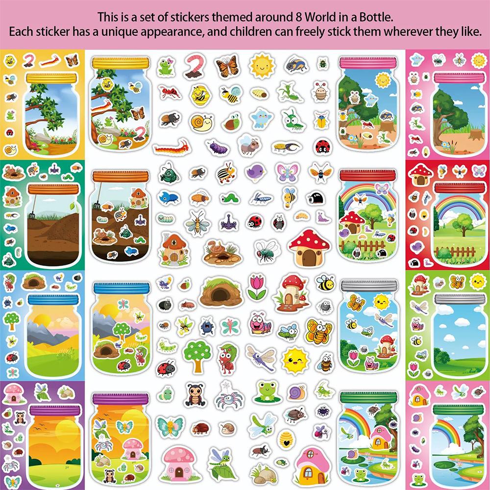 8/16sheets Outdoor Bottle World Make a Face Puzzle Stickers Insect Animal Cartoon Decals DIY Assemble Jigsaw Sticker Sticker Toy