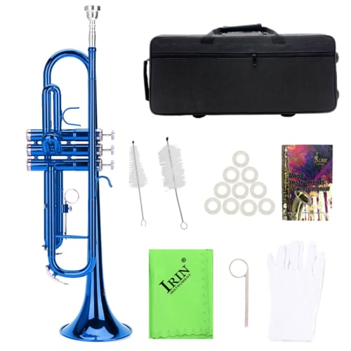 Professional Trumpet, Brass Instrument, Excellent Resonance, Fine Tone, Suitable for Beginners (Blue)