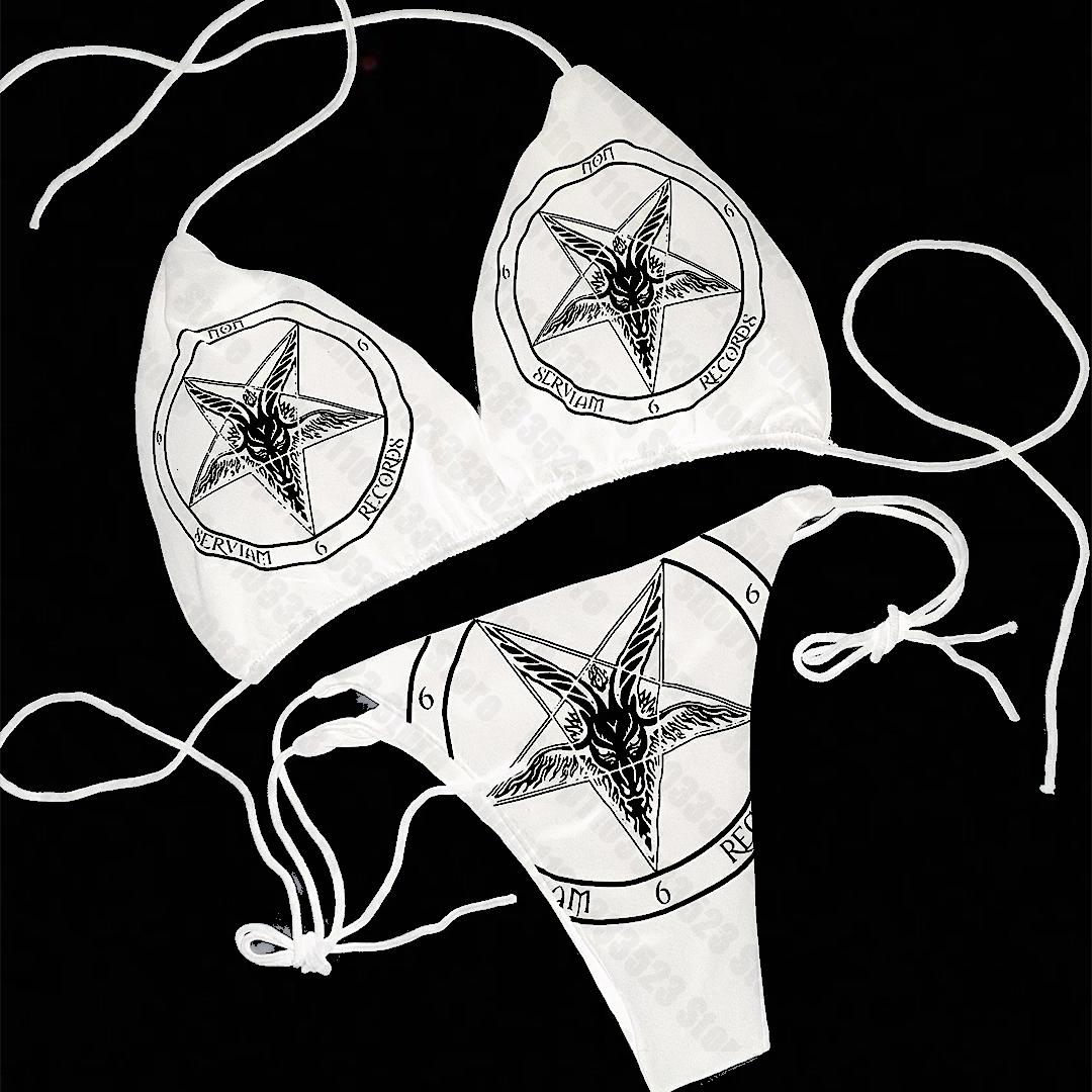 

Y2k stlye Printed Split Swimsuit Ladies Bikini Sexy Deep V Lace-up Thong Swimsuit Two-piece Beach Vacation Surfing Sunbathing S белый