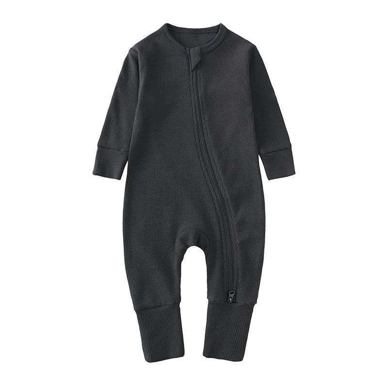 Newborn Autumn Wear Bodysuit: Long Sleeve, Mittens & Foot Cover, 0-24 Months, Solid Ribbed.