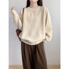 Retro round neck solid color versatile pullover sweater women's autumn and winter new loose and thin knitted sweater top
