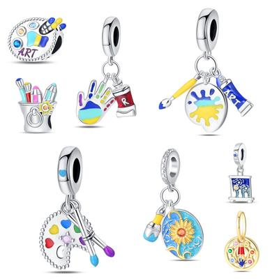 925 Silver New Color Plate Oil Painting Hand Pendant DIY Style Beaded Jewelry Accessories Bracelet Charm Jewelry