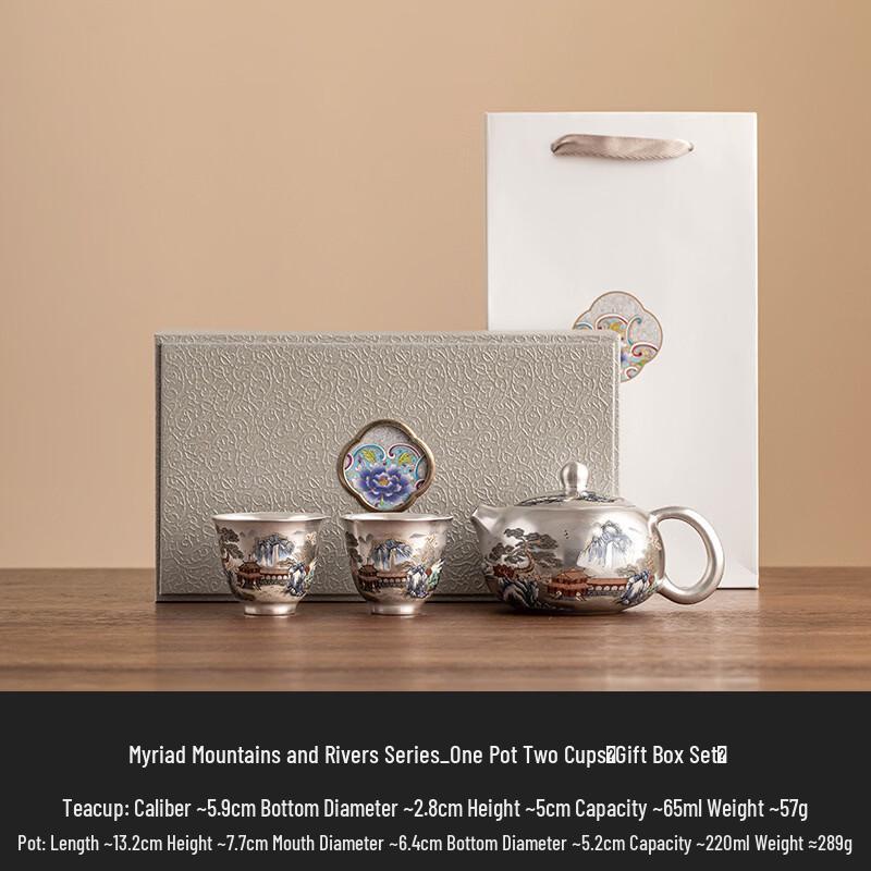 Gilded Ceramic Mountain & River Tea Set