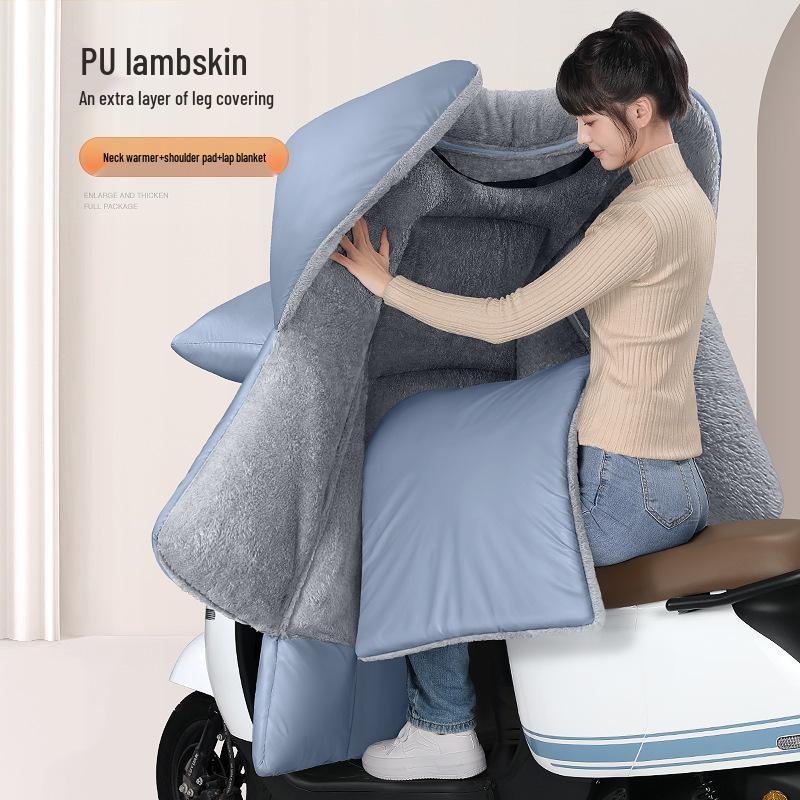 Winter Fleece-Lined Waterproof Leather Windshield Cover for Electric Vehicle and Motorcycle.