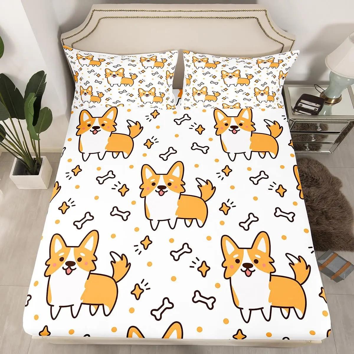 

Cute Cartoon Pet Puppy Duvet Cover Queen King Size Romantic Dogs Bedding Set Set For Kids Bedroom Present Ultra Soft 3 Pcs EU Single(135x200cm)