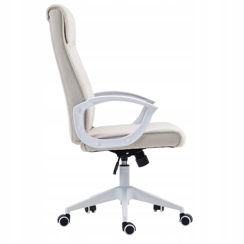 Beige swivel office chair with white fabric and tilt base, Furnitex