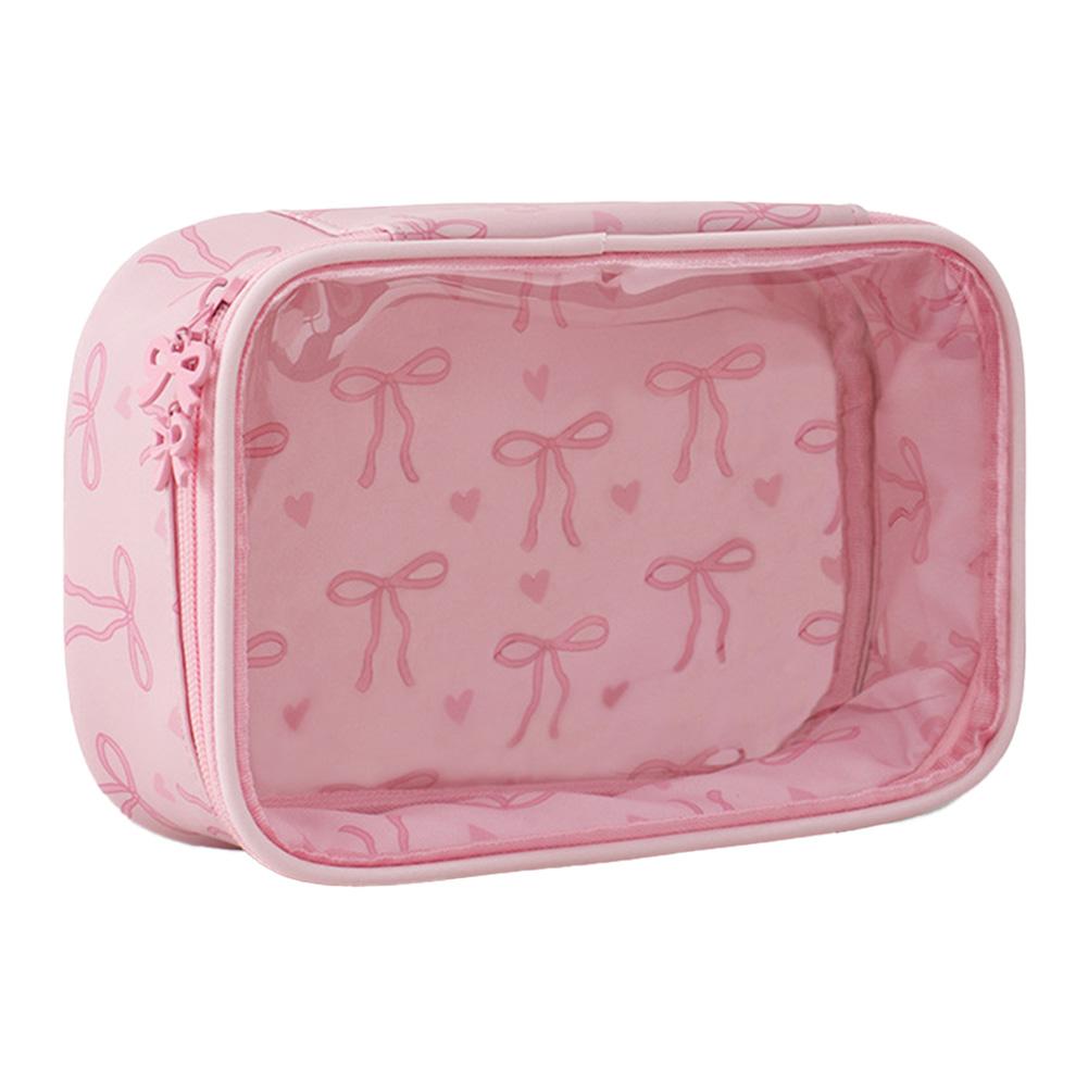 PVC Bow Transparent Cosmetic Bags for Women Toiletry Travel Pouch Zipper Make Up Pouch Travel Gifts